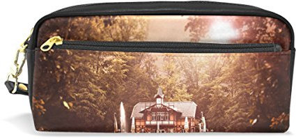 imobaby Castle Under Sunshine Swans Kiss Tragbare Tasche PU Leder Schulstifteetui, Stifteetui, Stifteetui, für Kinder, wasserdicht, Kosmetiktasche, Make-up, Beauty Case