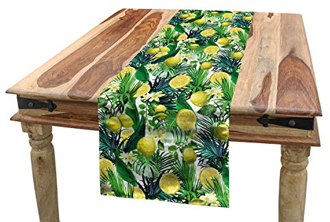 ABAKUHAUS Dschungel Tischläufer, Exotische Pflanzen Green Leaf, Esszimmer Küche Rechteckiger Dekorativer Tischläufer, 40 x 180 cm, Grün Gelb