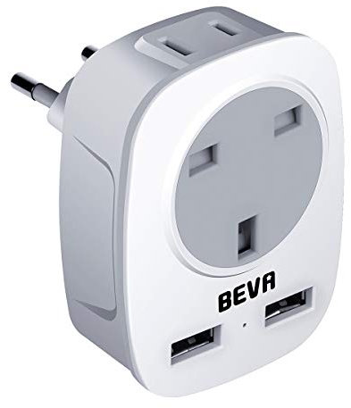 BEVA UK to EU European Plug Adapter, Europe Outlet Travel Adapter with 2 USB Ports, Power Adaptor for UK to Most of Europe Spain Iceland Italy Germany Poland and More