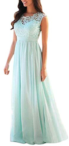 Minetom Hellblau Spitze Plissee Rückenfreies Ärmellos Elegante Maxikleid Abendkleid A Grün 38