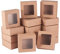 BENECREAT 24 Packungen Quadratische Kraftpapier Schubladenboxen mit Fenster 8 x 8 x 3 cm Papier Geschenkboxen für die Aufbewahrung von Bäckereipartys