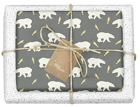 dabelino Geschenkpapier Weihnachten/Winter Eisbär/Pünktchen - schwarz-weiß: 4x Bögen + 4x Anhänger Set (Kinder, Erwachsene, umweltfreundlich, öko) | Weihnachtsgeschenkpapier