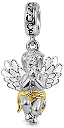 GNOCE Ange avec Ailes Charme Pendentif En Argent Sterling 925 Petit Ange Charmes Perle Bébé Angle Bijoux Fit Bracelet/Collier Charme pour Femmes Filles