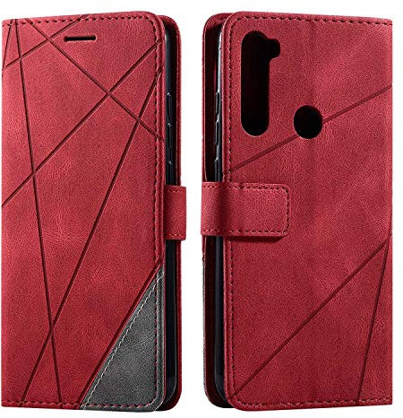 SONWO Hülle für Xiaomi Redmi Note 8, Premium Leder PU Handyhülle Flip Case Wallet Silikon Bumper Schutzhülle Klapphülle für Xiaomi Redmi Note 8, Rot