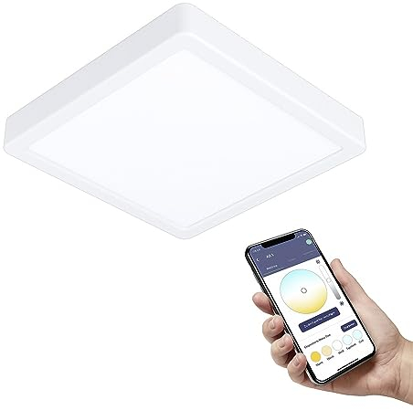 EGLO connect.z Smart-Home LED Bad-Deckenlampe Fueva-Z, L x B 21 cm, ZigBee, App und Sprachsteuerung Alexa, Lichtfarbe (warmweiß-kaltweiß), dimmbar, Metall Aufbauleuchte weiß, IP44