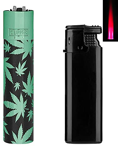 Clipper Feuerzeug Leaves Gold oder Green Flint Metall Metal Lighter Geschenkbox Large Classic inkl. Turbofeuerzeug (Green - GreenCap)