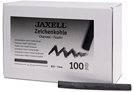 JAXELL 48238 Zeichenkohle-Set in Künstlerqualität, 100 Kohlestäbchen, Härtegrad hart, gut deckend, halbe Länge ca. 7,5 cm rund, Durchmesser 6 - 7 mm