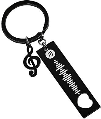 Personalisierter Spotify Code Schlüsselanhänger Musik Edelstahl Herz Gravur Lied Gestalten Geschenk für Männer Frauen Freund MusikfanWeihnachten Valentinstag Jubiläum Schwarz