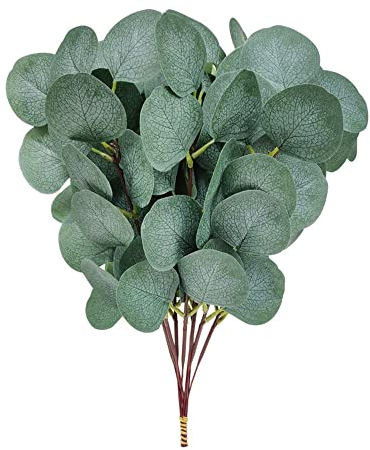 PLCatis Künstliche Eukalyptus 10 Stück Eukalyptus Künstlich Zweig 27cm Eucalyptus Leaf Natürlich Aussehen Blätter Eukalyptus Deko Silber Dollar Blätter für Haus Hochzeit Deko Brautstrauß