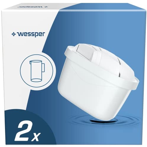 Wessper Filtro Acqua per Caraffa Filtrante, Compatibili con le Brita Maxtra +, Cartuccia Filtrante con Carbone Attivo e Resina a Scambio Ionico, Cartucce Filtri - 2 Pezzi