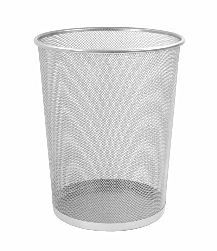 Osco Silver Wiremesh Waste Bin | Round | Height - 30 cm | Diameter - 25 cm | Circular Trash Can | Waste Paper Basket | Recycling Container | Office | Home | Bathroom