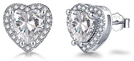 SNORSO Orecchini in argento per donna e ragazza, con zirconi cubici, quadrati, rettangolari, cuori, gocce d'acqua/rotondi, orecchini colorati in pietra di nascita, regalo di compleanno e matrimonio