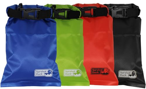 Survival Duck Petit sac étanche léger de 1 L, parfait pour les clés, les espèces, le portefeuille, Lot de 4, 1 litre, Équipement d'extérieur léger