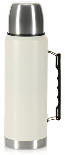 COM-FOUR® Jarra al vacío - termo de doble pared de acero inoxidable - botella que mantiene el calor y el frío para agua (01 piezas - 1 L gris claro)