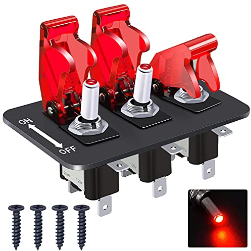 Taiss/3 Gang LED Kippschalter Panel 12V 20A schwere Rennausdreher SPST 3Pin EIN/AUS LED-Beleuchtungsschalter und blaue Schutzklappe ASW-07DRRMZ-BZ