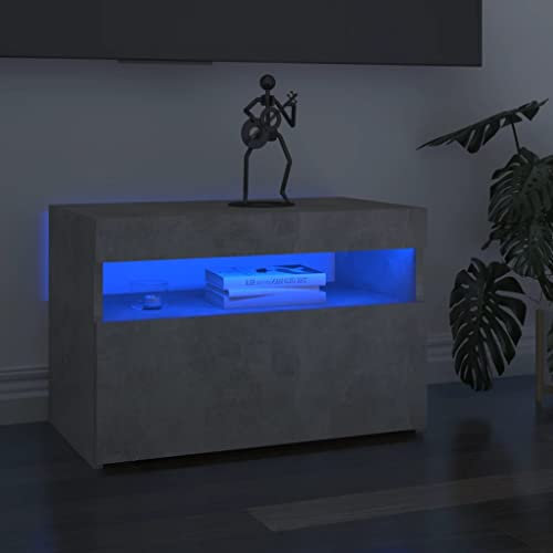 homiuse Meuble TV avec Lumières LED Gris Béton 60x35x40 cm Meuble HiFi Aspect Moderne Support de TV Table Télévision Meuble Salon Rangement DVD Console de Jeu Appareil de Streaming