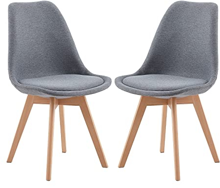 EGGREE 2er Set Esszimmerstühle Skandinavisch Design, Polsterstuhl aus Leinen Rückenlehne, Küchenstuhl Essstühle mit Massivholz Buche Bein SGS Geprüfter, Grau
