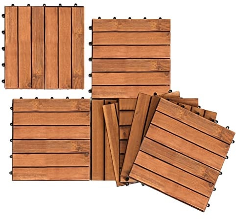 Herrselsam Holzfliesen Balkon, Akazien Holz 30x30 cm 6 Latten Fliese 1m², Geeignet als Terrassenfliesen und Balkonfliesen, Innen und Außen (55 Stück)