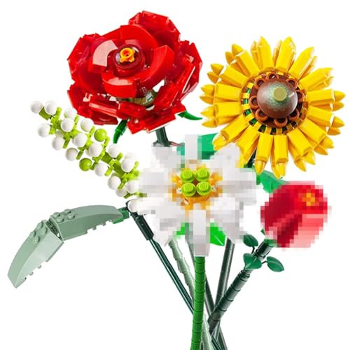 OSDUE Flower Bouquet Building, Artificial Flowers Building Blocks, Flower Bouquet Adult Building Kit Sets, Decorative Home Accessories for Gift, Valentine's Day Idea, Building Bricks Construction Set