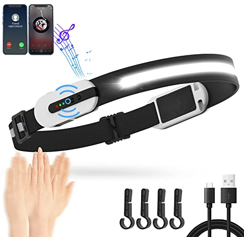 DARKBEAM Stirnlampe Joggen LED Wiederaufladbar USB C, 230° COB Kopflampe Flutlicht Aufladbar mit sensor, Telefon/Musikanschluss Arbeitsleuchte Wasserdicht für Helm,Camping, Reparieren, Baustellen