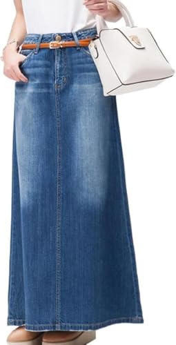 UIILO Jupes longues décontractées - Jupe en denim - Jupe longue - Jupe longue pour femme - Jupe en jean, bleu, L