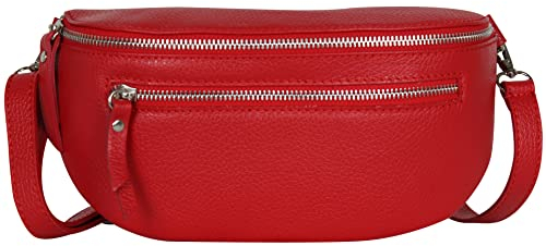 AmbraModa GLX2 - Damen Herren Unisex kleine Hüfttasche Gürteltasche Bauchtasche Umhängetasche aus Echtleder (Rot)