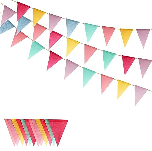 Nutabevr 36Piezas Guirnalda Banderines,12 Metros Multicolor Bandera Banderín,imitación cáñamo Tela Triángulo Banderas Banner Decoraciones para Cumpleaños,Boda,Escuela,Fiesta al Aire Libre jardín