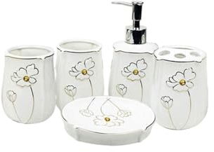 Seifenspender Badezimmerzubehör, Hoteldekoration, 5-teiliges Set, Zahnbürstenhalter, Seifenschale, Lotionspender, Glas-Set, 5-teilig Deko