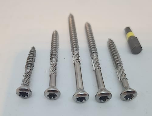 250x Richy-Onlinebedarf Terrassenschraube Edelstahl C1 5,0 x 50 mm - inklusive S2-Bit, TX 25, Zier-Senkkopf, Schaftfräser, Sägezahn Gewindeschliff, Cutspitze, Dielenschraube