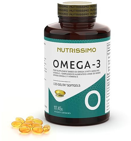 NUTRISSIMO Capsulas Blandas de Omega-3 Softgel 3000mg GELITA® | Anti Regurgitación | 120 unidades | Alta Concentración EPA 1050mg + DHA 750mg + VIt E 30mg | Hasta 4 Meses de Suministro