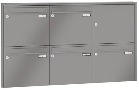 RENZ/Quadra / 5er Aufputz-Briefkastenanlage Wand-Briefkasten/RAL-Farbe 9007 Volumen 12 L/Dein-Briefkasten.de