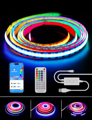 PAUTIX RGBIC USB COB LED Streifen Pixeladressierbare,5V RGB Smart IC Farbe wechselnde Streifen Multicolor Flexible Tape Licht 2M mit APP Steuerung/Musik Modus für Party DIY Dekoration