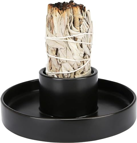 Porta salvia – Bruciatore di salvia in ceramica, ciotola per sbavature, supporto per Palo Santo e bruciatore di salvia bianca, kit di pulizia spirituale (salvia non inclusa)
