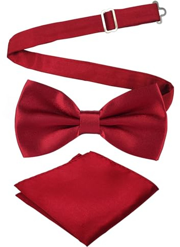 Cretty-Meet Verstellbare Fliege und Einstecktuch für Herren, Fliege und Taschentuch, einfarbig, doppelt gefaltet, vorgebundene Fliege für Abendessen, Hochzeiten, Partys, Business, Abschlussbälle,