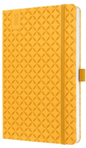 SIGEL J5117 Wochenkalender 2025 A5, Jolie, gelb, Hardcover, Gummiband, Stiftschlaufe, Einstecktasche, 174 Seiten, vegan, Buchkalender, Terminplaner