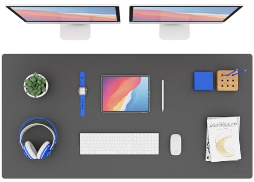K KNODEL Leder Schreibtischunterlage, Tischunterlage, 60x120cm, Dunkelgrau | Schreibtischunterlage, Tischunterlage, Tastatur Matte, Mauspad, Mousepad, schreibtisch matte für Computer, Laptop