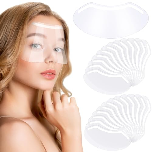 Jostift 100 Stücke Transparent Gesichtsschutz Visier,Dusche Gesicht Augenschutz Schild Transparent Wimpern Schild Kunststoff Gesichtsschutz für Mikroblading, Makeup, Haare Waschen