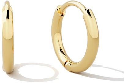 Jean & Len Evi Earring, frei von Nickel, Blei und Cadmium, 316L Edelstahl, 14K vergoldet, schlichte und kleine Creolen für jeden Tag, Durchmesser: 1,4 cm, wasserfeste Ohrringe Gold