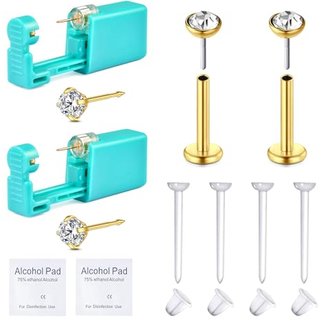 VFUN Ohrloch Stecher Set,Ohrlöcher Selber Stechen Set,Pircingssets Ohr Lippenpiercing Intimpiercing Damen Ohrlochpistole Piercing Nadel Piercing Set