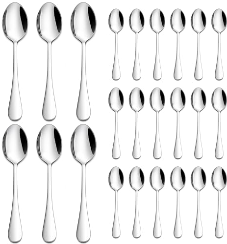 Homikit Teelöffel 24 Stück, Edelstahl Kaffeelöffel Dessertlöffel Set, Kleiner Löffel Set für Zuhause Restaurant Hotel Café, 13,5cm, Spiegelpoliert & Glänzend, Runde Griff, Spülmaschinenfest