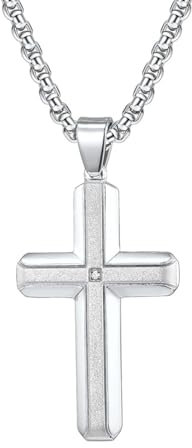 Homxi Halskette Anhänger Herren Silber,Halskette Edelstahl für Anhänger Herren Kreuz mit Zirkonia Anhänger Halsketten Silber
