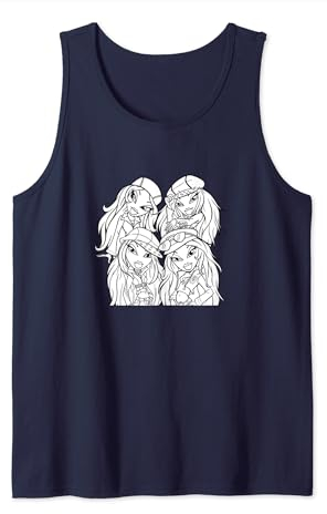 Bratz 2D Line Art, flaches weißes Bild, Gruppenfoto Tank Top