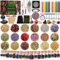 ZZXLOPEZ Witchcraft Starter Kit, Hexen Zubehör mit Kerzen, Trockenblumen, Amethyst Pendel, Kristalle, Holztafeln, Pergamentpapier, Getrommelte Edelstein-Kristallchips für Chimes,Magie,Hexerei,Rituale