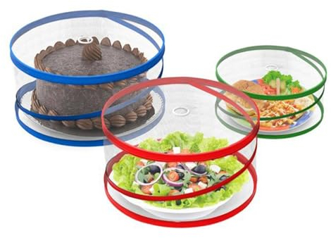 Fusion Food Collapsible Pop-Up Food Covers –3Pack Fine Mesh Food Tent Protectors for Kitchen, BBQs, Picnics, Camping & Outdoor Dining – Keep Food Safe from Flies & Bugs