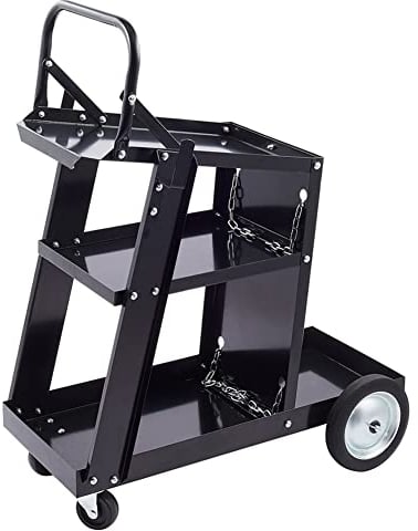 Welding Cart Black Welder Trolley with Wheels, 80kg Load Capacity Welders Equipment Storage for Gas Bottles w/Safety Chain