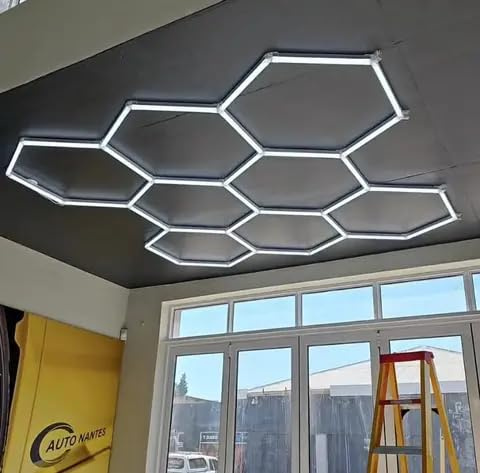 rivestiiltuogarage Design nid d'abeille LED hexagonal pour atelier, bac de voiture, carrosserie, bureau, losange pour voiture, barbier, salle de sport (3,12 x 2,98 m)