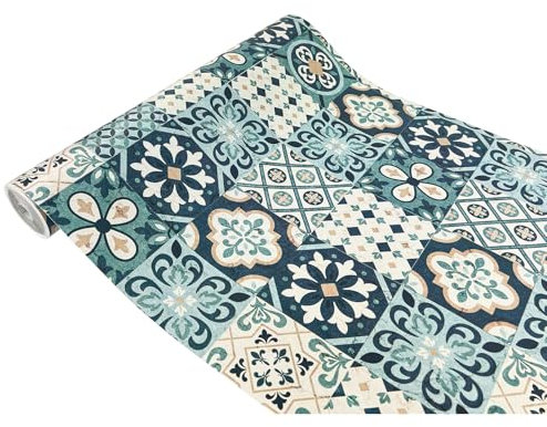 DecoMeister Vinilo Autoadhesivo Para Pared Cocina Mesa Papel Adhesivo Para Muebles Lámina Decorativa Para Encimera Película Para Forrar Decoración En Rollo 45 x 240 cm Azulejos Azules Orientales