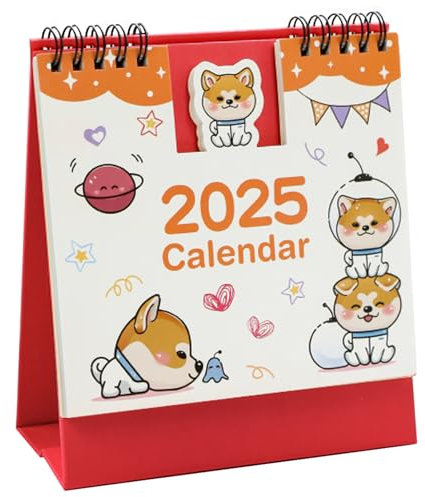 2025 Mini Tischkalender Neujahr Desktop Cute Cartoon Kalender 16 x 15,2 cm – Hund (Okt. 2024 bis Dez. 2025)