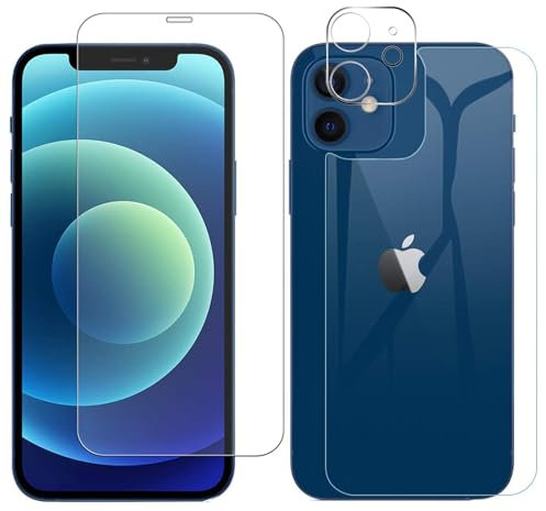 NOVAGO Compatible avec iPhone 12 - Lot Complet de 3 Films Protection Verre trempé résistant pour l'écran et la caméra et Le Dos de iPhone