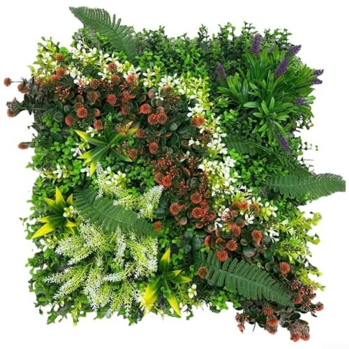 50 x 50 cm künstliche Pflanzen-Blumen-Wandpaneele, künstliche Hecken-Pflanzenpaneele, grünes Gras, Privatsphäre, lebende Wand-Zaun-Sichtung, für Innen- und Außenbereich, Garten (B)